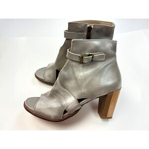 Neosens Open Toe Ankle Booties Women 38 US 6.5 Cut out Leather‎ Block Heel Gray